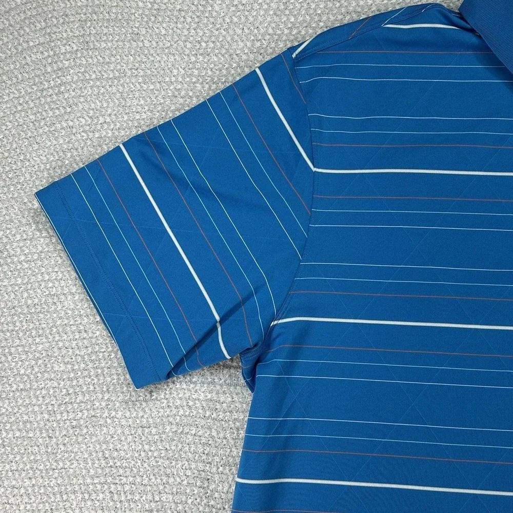 Nike Polo Shirt Mens XL Blue Striped Dr-Fit Golf Performance Stretch Preppy‎